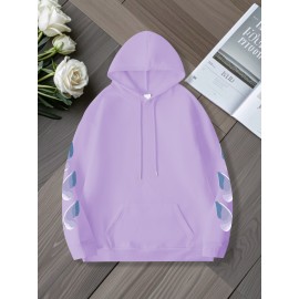 Women'S Butterfly Printed Hoodie, Casual Pullover with Slight Stretch, All Seasons, Polyester, 250g/m² Knit Fabric, Hooded Collar, Large Size