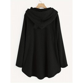 Plus Size, Plus Size Women's Autumn Winter -Lined Thickened Hooded Hand- Sweatshirt