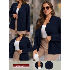 Plus Size, Women's Plus Size Elegant Suit Jacket - Solid Color Professional Blazer, All-Season Casual & Office Wear, Regular Fit for Weddings, Business Meetings, Everyday (Hand Wash/Dry Clean Care) - Versatile Year-Round Outerwear