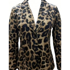 Plus Size - Women'S Leopard Print Blazer Jacket - Lightweight Tailored Fit Professional & Casual Coat, Structured Lapels & Smooth Texture, Spring/Autumn Commuting Suit Coat for Work, Semi-Formal Events & Casual Attire, Versatile Outerwear (No-Stretc