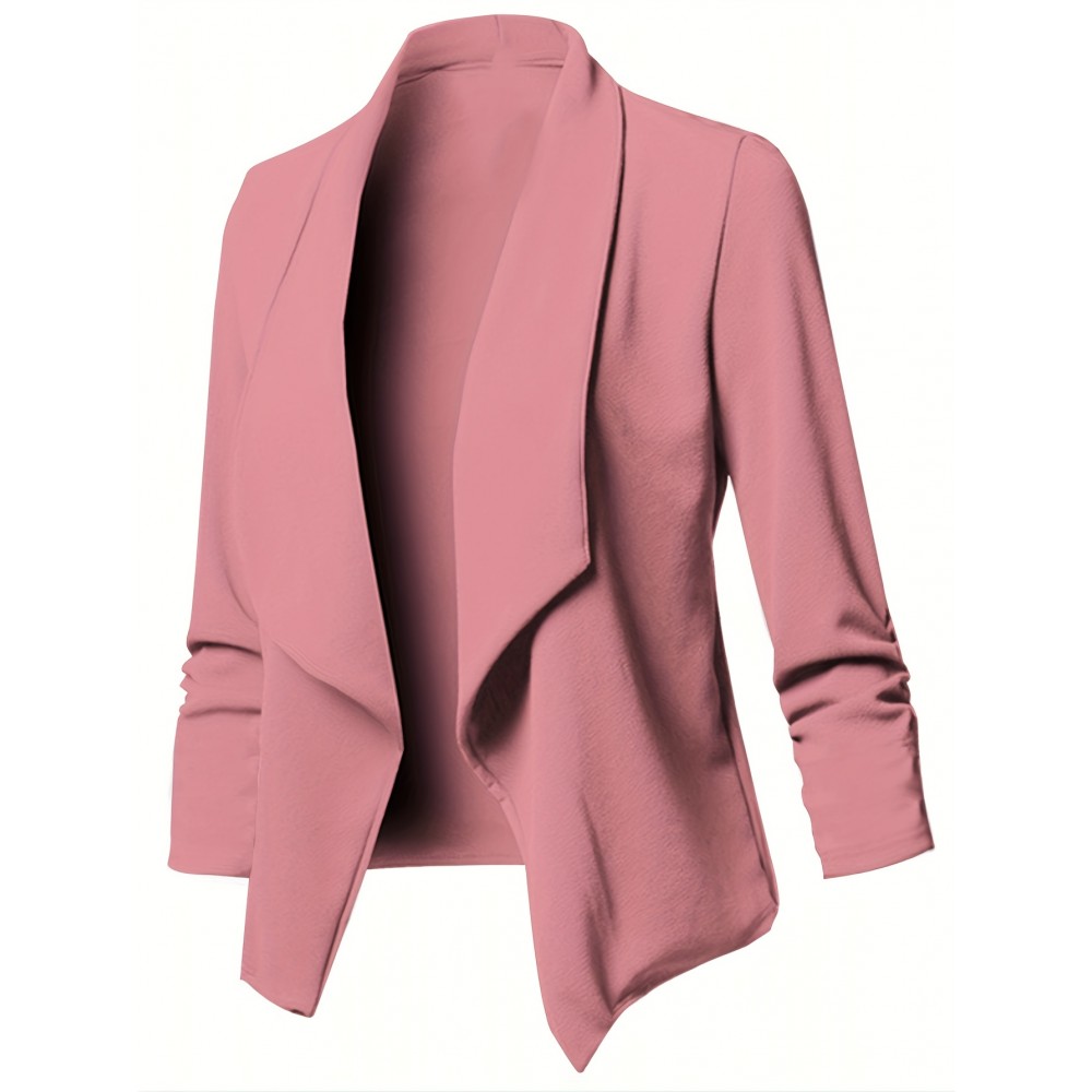 Plus Size - Women'S Elegant Lapel Collar Slim-Fit Long Sleeve Tailored Blazer Jacket - Solid Color Tailored Winter Coat with Structured Lapel Collar & Smooth Texture, Versatile Casual to Formal Outerwear for Fall/Winter, Classic Notch Lapel Design (Pink/Black/Navy/Charcoal Grey) - Adult Women'S Tailored Jacket, Fall Fashion, Office Wear, Highquality Fabric, Durable Material, Stylish Coatigan, Blazer For Women Elegant Brown, Women Blazer Jacket, Blazer For Women 3, Women