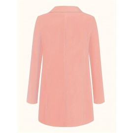 Plus Size Solid Elegant Lapel Long Sleeve Open Front Blazer for Office & Work, Women's Clothing