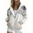 Women'S 3D Floral Print Hooded Zipper Jacket Sweatshirt - Winter Warmth Full-Zip Outerwear, White with Black Floral Pattern, Relaxed H-Line Silhouette, Machine Washable Non-Stretch Fabric, Long Sleeve Coat for Casual & Formal Outfits