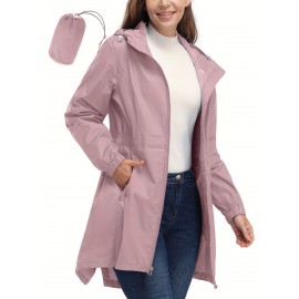 [33,000ft Windbreaker] Lightweight Women's 33,000ft Windbreaker Long Coats | Packable Jacket with Hood Trench Coats for Golf Hiking Travel | Plus Size