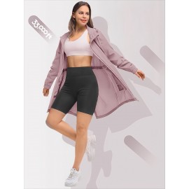 [33,000ft Windbreaker] Lightweight Women's 33,000ft Windbreaker Long Coats | Packable Jacket with Hood Trench Coats for Golf Hiking Travel | Plus Size