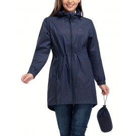[33,000ft Windbreaker] Lightweight Women's 33,000ft Windbreaker Long Coats | Packable Jacket with Hood Trench Coats for Golf Hiking Travel | Plus Size