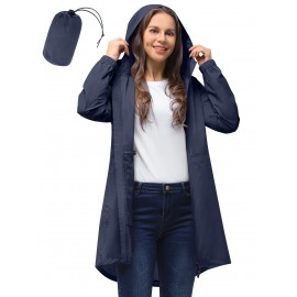 [33,000ft Windbreaker] Lightweight Women's 33,000ft Windbreaker Long Coats | Packable Jacket with Hood Trench Coats for Golf Hiking Travel | Plus Size