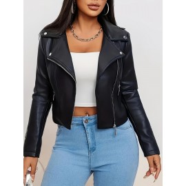 [Plus Size Bomber Jacket] Black Plus Size Women's Casual Jacket | Long Sleeve, Non-Stretch Fabric, Texture, Spring/Fall Outerwear, Zipper Bomber with Flap Pockets