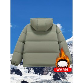 Women's Hooded Outdoor Jacket, Solid Color Plus Size Winter Coat, Fashionable Elegant Loose Fit Long Sleeve Warm Puffer For Fall/Winter