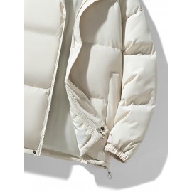 Women's Hooded Outdoor Jacket, Solid Color Plus Size Winter Coat, Fashionable Elegant Loose Fit Long Sleeve Warm Puffer For Fall/Winter