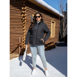 Women's Plus Size Casual Jacket - Warm, Solid Color with Pockets, Non-Stretch Polyester for Fall/Winter