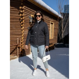 Women's Plus Size Casual Jacket - Warm, Solid Color with Pockets, Non-Stretch Polyester for Fall/Winter