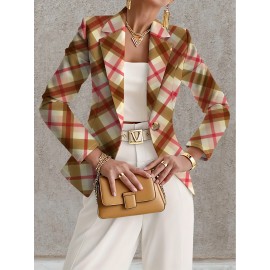 Plus Size - Women'S Plus Size Elegant Minimalist Solid Green Suit Jacket - Structured Lapel Collar, Single-Button Closure, Tailored Fit for Fall/Winter, Versatile for Casual & Formal Occasions, Durable & Comfortable Professional & Everyday Outerwear