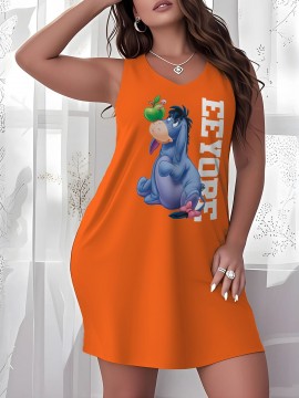 Plus Size Eeyore Sleeveless Tank Dress for Women - Cute Orange Beach & Vacation Cover-Up with 